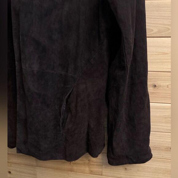 Eileen Fisher Size Large Chocolate Brown Open Front Goat Suede Blazer Jacket - Picture 4 of 15